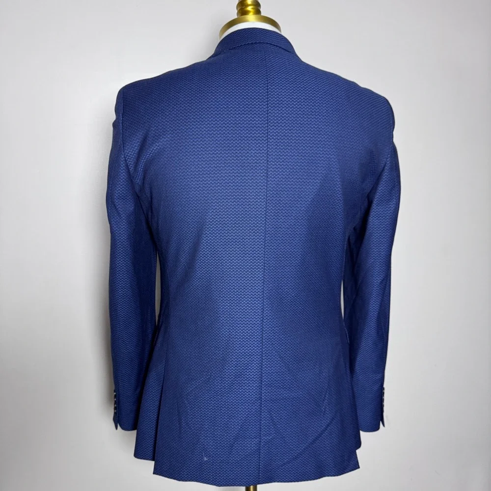 J. Ferrar Tuxedo Blazer Mens 40R Blue Textured Slim Fit Peak Lapel Single Button
